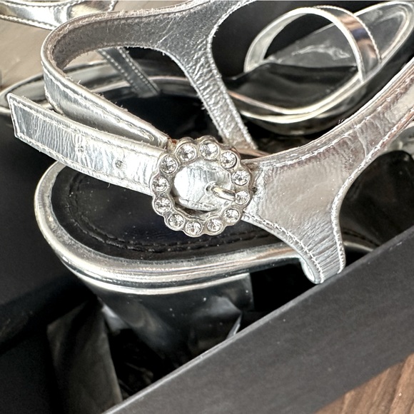 Maje Silver Platform Sandals with Bejewelled Clasps - 38 - Picture 7 of 13